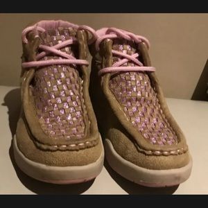 Girls Booties Moccasins kids Size 12 Tan & Pink (Sole Blinks) PREOWNED